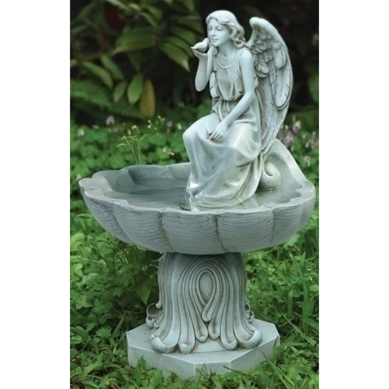 Roman 19.25" Angel Sitting in Bird Bath Outdoor Garden Statue